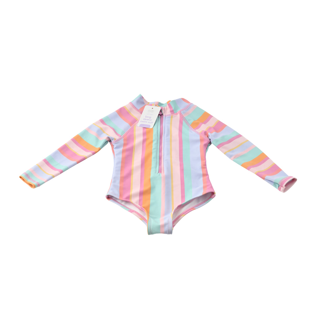 Kids Long Sleeve Swim Suit  - RAINBOW STRIPE